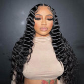 Bouncy Natural Black Deep Wave Lace Frontal Wig 200% Density